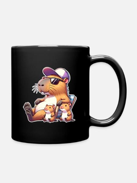 Capybara Papa Kinder Sohn Tochter Kinder - Tasse einfarbig - Schwarz