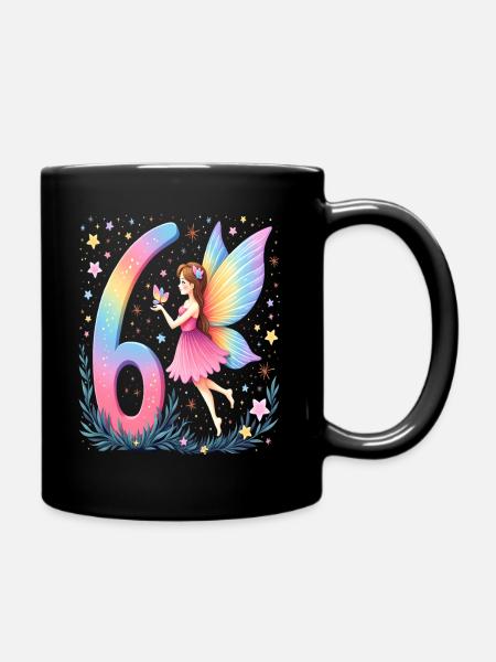 Süße Fee 6. Geburtstag für Mädchen - Tasse einfarbig - Schwarz