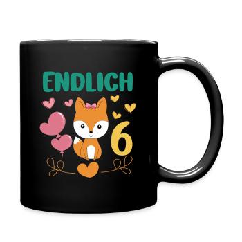 Finally 6 Years Girl Birthday Shirt Fox - Full Colour Mug - black - Right