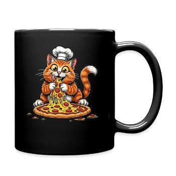 Drôle de chat mangeant de la pizza - Mug uni - noir - Droite