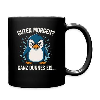 Good morning? Very Thin – Penguin Saying - Full Colour Mug - black - Right