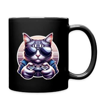 Katze Gamer Gaming Nerd - Tasse einfarbig - Schwarz - Rechts