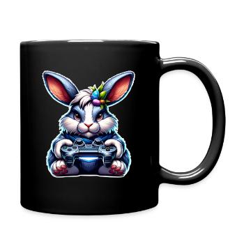 Hase Kaninchen Gamer Gaming Nerd - Tasse einfarbig - Schwarz - Rechts