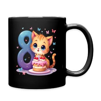 Cute Kitten 8th Birthday Girl - Full Colour Mug - black - Right