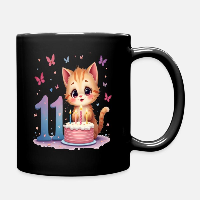 Süßes Kätzchen 11. Geburtstag Mädchen - Tasse einfarbig - Schwarz
