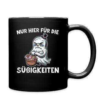 Nur hier für Süßigkeiten - Halloween Geist - Tasse einfarbig - Schwarz - Rechts