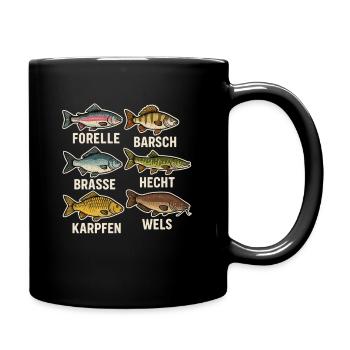 Vue d’ensemble des espèces de poissons – Conception de pêcheur à la truite - Mug uni - noir - Droite