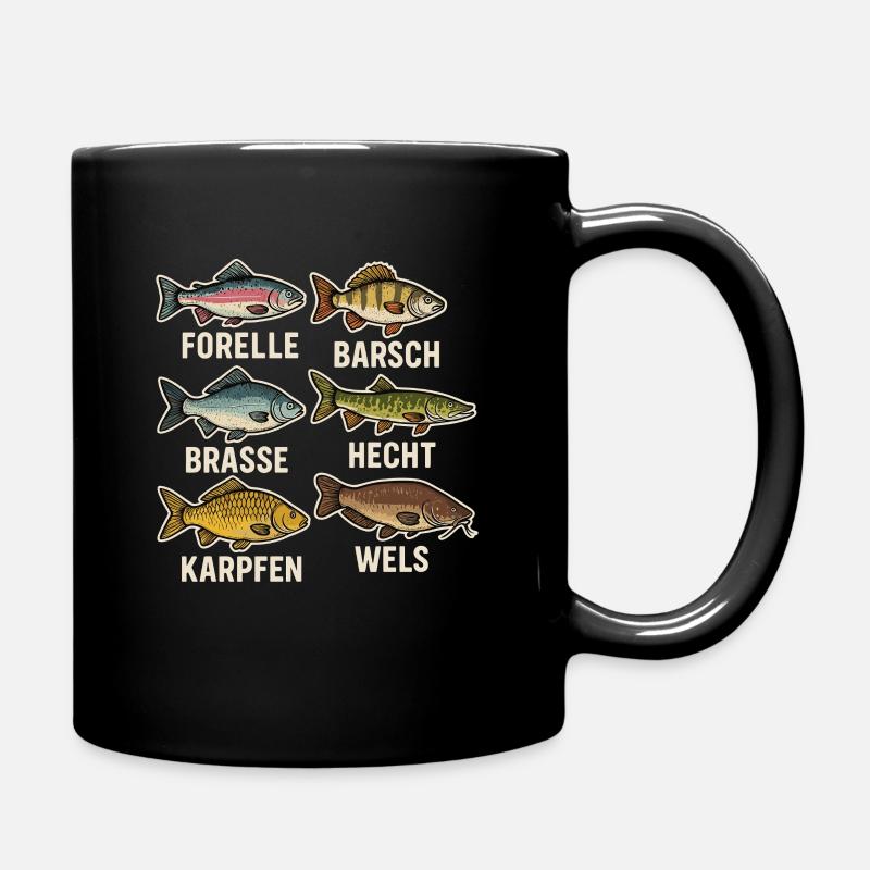 Fischarten Übersicht – Angler Design mit Forelle - Tasse einfarbig - Schwarz