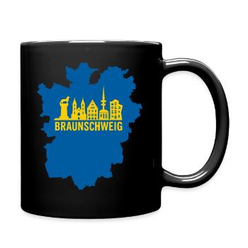 Geometrische Skyline – Blau-Gelb - Tasse einfarbig - Schwarz - Rechts