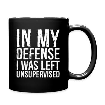 In my defense I was left unsupervised - Full Colour Mug - black - Right