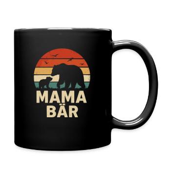 Maman ours rétro avec silhouette de bébé ours - Mug uni - noir - Droite