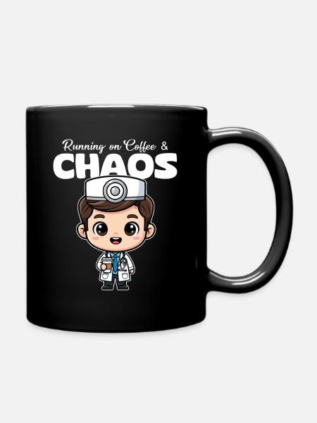 RUNNING ON COFFEE AND CHAOS - DOCTOR GIFT - Full Colour Mug - black