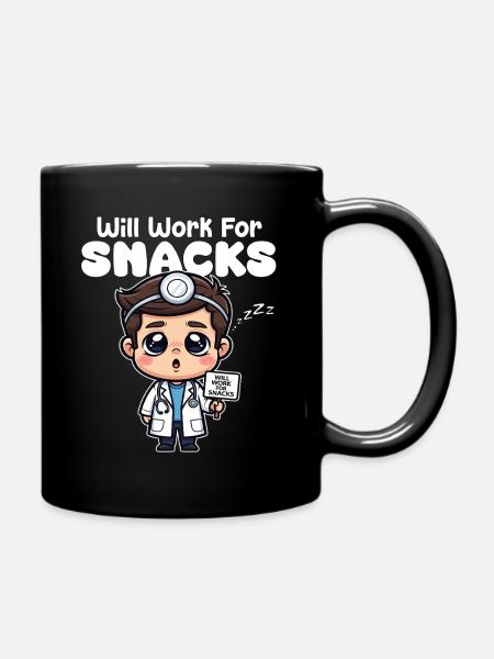 WILL WORK FOR SNACKS - DOCTOR GIFT - Full Colour Mug - black