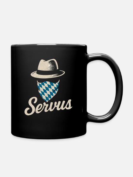 Servus – Bayerischer Gruß im Vintage Look - Tasse einfarbig - Schwarz