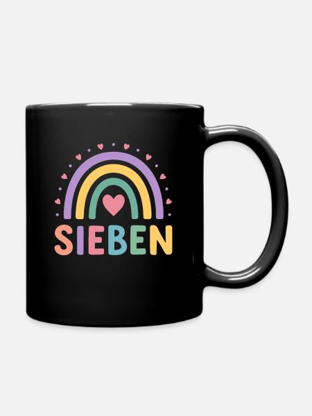 7. Geburtstag Regenbogen Herz Design - Tasse einfarbig - Schwarz