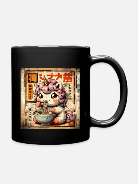 Ramen Unicorn Grunge Poster Style - Full Colour Mug - black