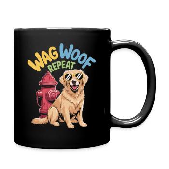 Wag Woof Repeat Shirt - Dog with Sunglasses - Full Colour Mug - black - Right