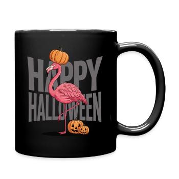 Flamant rose d’Halloween avec citrouille - Mug uni - noir - Droite