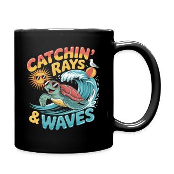 Surfing Turtle – Good Mood Summer Motif - Full Colour Mug - black - Right