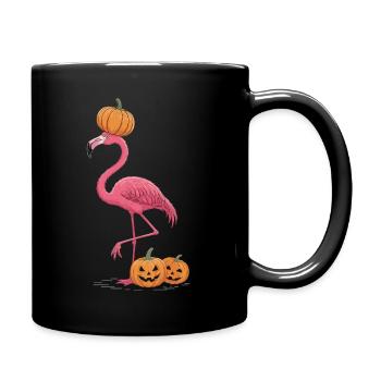 Funny Flamingo with Pumpkin – Halloween Shirt - Full Colour Mug - black - Right