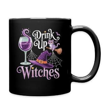 Witch Party with Style – T-Shirt with Cat & Wine - Full Colour Mug - black - Right