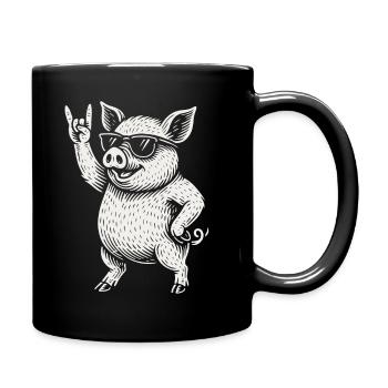 Funny Pig Rock Music Heavy Metal Vibes - Full Colour Mug - black - Right