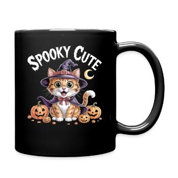 Cute Witch Cat – Spooky Cute Halloween Shirt - Full Colour Mug - black - Right