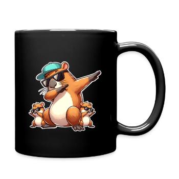 Capybara Papa Kinder Sohn Tochter - Tasse einfarbig - Schwarz - Rechts