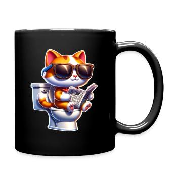 Katze Toilette Zeitung - Tasse einfarbig - Schwarz - Rechts