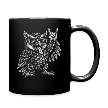 Rock Music, Owl, Funny, Heavy Metal, Retro Vibes - Full Colour Mug - black - Right