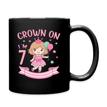 7th Birthday Girl Princess Crown On I am 7 Years - Full Colour Mug - black - Right