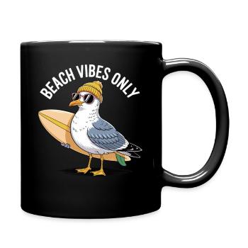 Möwe mit Surfbrett – Beach Vibes Only - Tasse einfarbig - Schwarz - Rechts