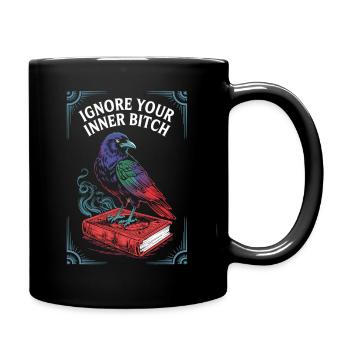 Tarot Rabe auf Zauberbuch – Frecher Mindset-Spruch - Tasse einfarbig - Schwarz - Rechts