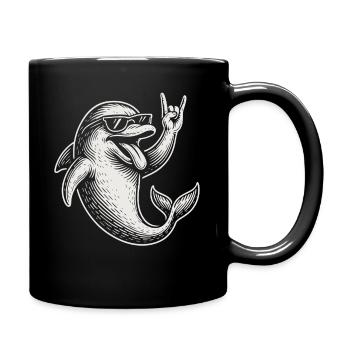Metall Musik Rock Lustiger Delphin Heavy Metal - Tasse einfarbig - Schwarz - Rechts