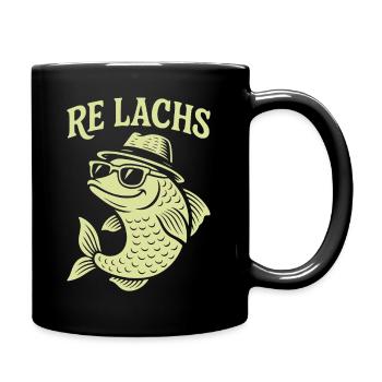 Re Lachs Angeln Angler Spruch Fischen Lachsfischen - Tasse einfarbig - Schwarz - Rechts