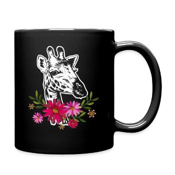 Giraffe With Flowers - Full Colour Mug - black - Right