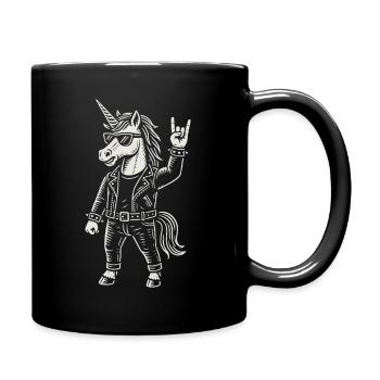 Rockmusik Einhorn Lustig Heavy Metal Mann Frau - Tasse einfarbig - Schwarz - Rechts