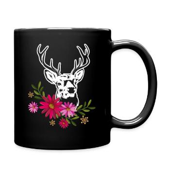 Deer With Flowers - Full Colour Mug - black - Right