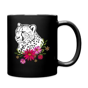 Cheetah With Flowers - Full Colour Mug - black - Right
