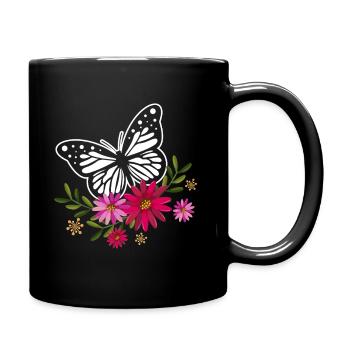 Butterfly With Flowers - Full Colour Mug - black - Right