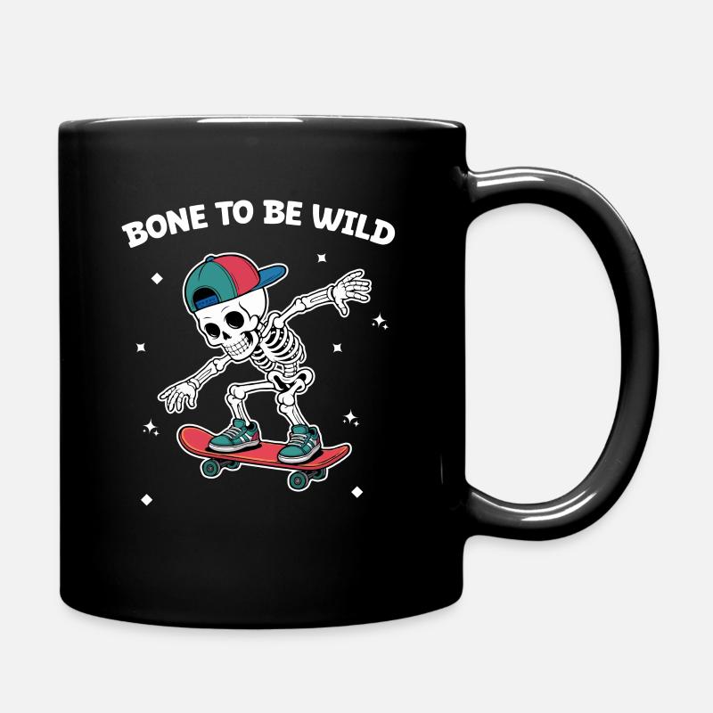 Skull Skeleton Skateboard Adventure - Full Colour Mug - black