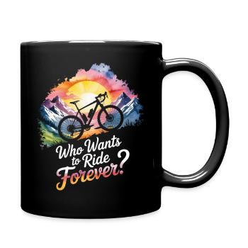 Sunset Mountain Biking Illustration - Full Colour Mug - black - Right