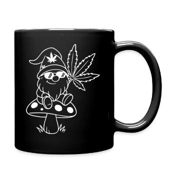 Stylischer Zwerg/Wichtel auf Pilz mit Hanfblatt - Tasse einfarbig - Schwarz - Rechts