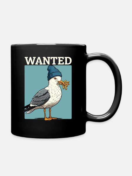 Gesuchte Möwe Mit Pommes Beanie Illustration - Tasse einfarbig - Schwarz