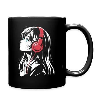 Anime Girl with Headphones Design - Full Colour Mug - black - Right