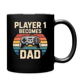 Player 1 wird Papa - Tasse einfarbig - Schwarz - Rechts
