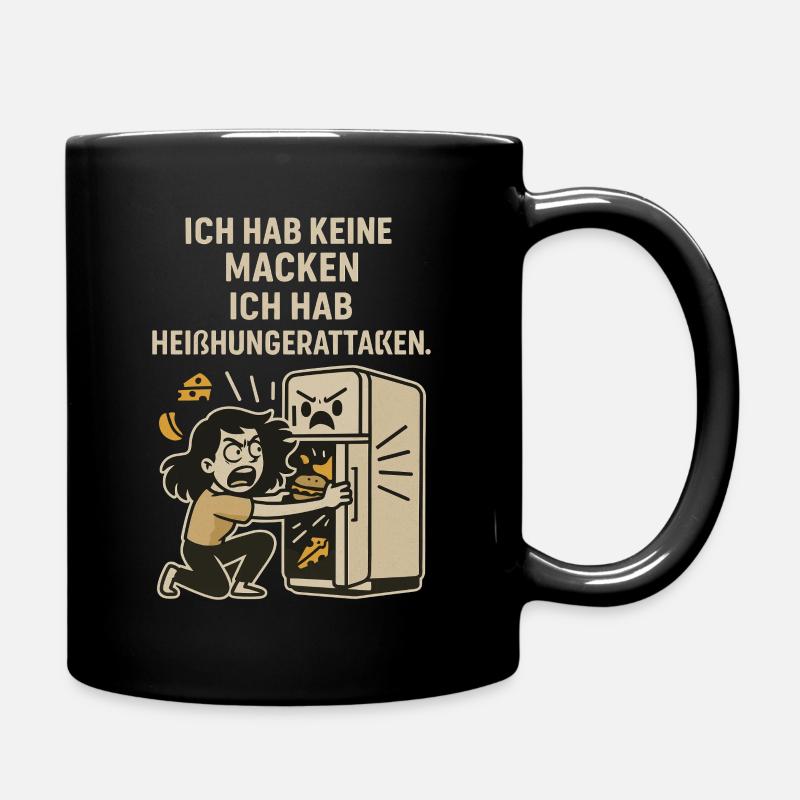 Heißhungerattacken Kühlschrank Spruchshirt - Tasse einfarbig - Schwarz