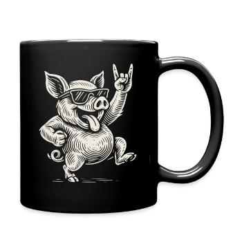 Rock Music Funny Heavy Metal Pig Retro - Full Colour Mug - black - Right