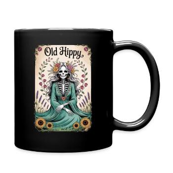 Old Hippy Skelett Blumen Tarot Shirt - Tasse einfarbig - Schwarz - Rechts