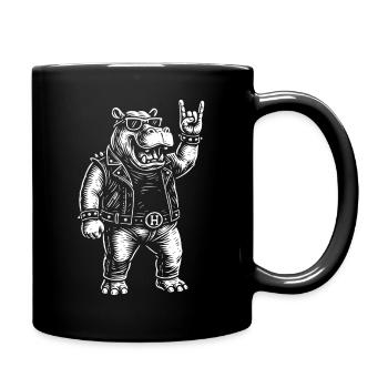 Nilpferd Rockmusik Lustig Heavy Metal Retro Design - Tasse einfarbig - Schwarz - Rechts